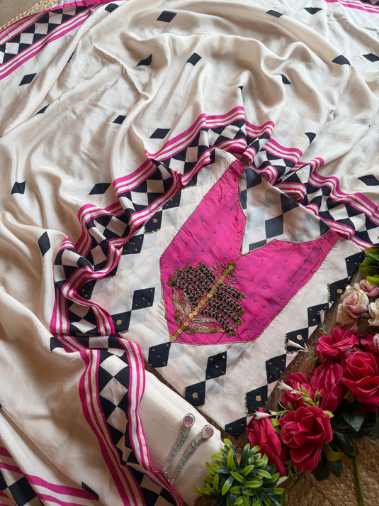 Pink noir abstract upada silk suit set