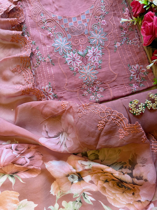 Pakistani threads work soft organza suit set