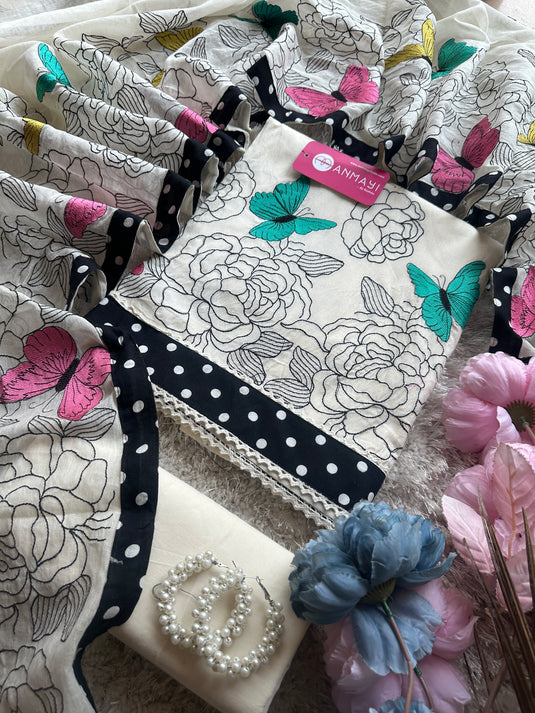 Embroidered butterflies cotton suit set