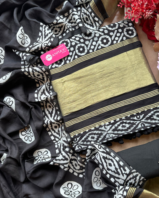 Muslin batik suits with Banarasi jacquard border