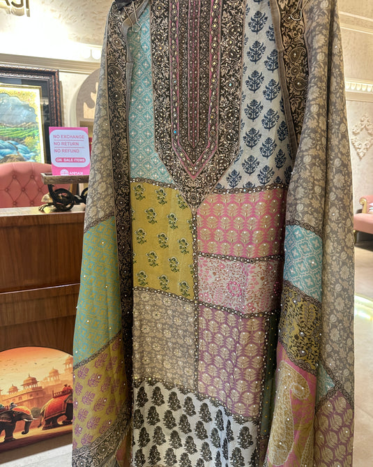 Sabyasachi inspired shimmer crepe suit set with highlights