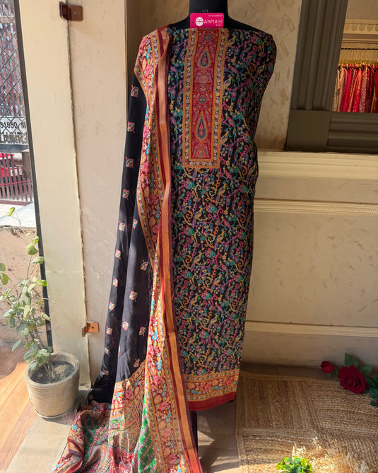 Madhubani print cotton Chanderi suit set