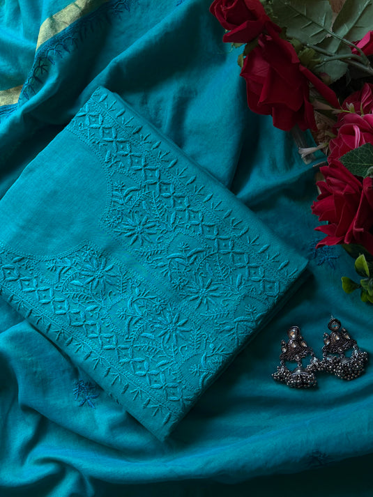 Bakhiya Chikankari pure mul suit set