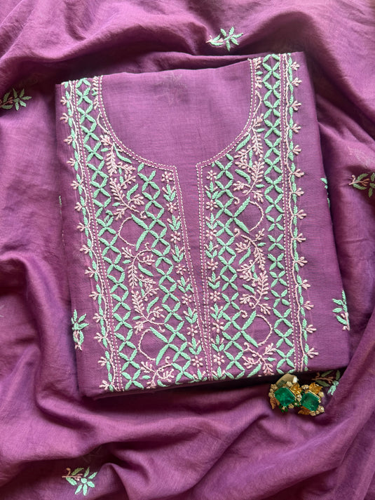 Coloured Bakhiya pure mul chanderi suit set
