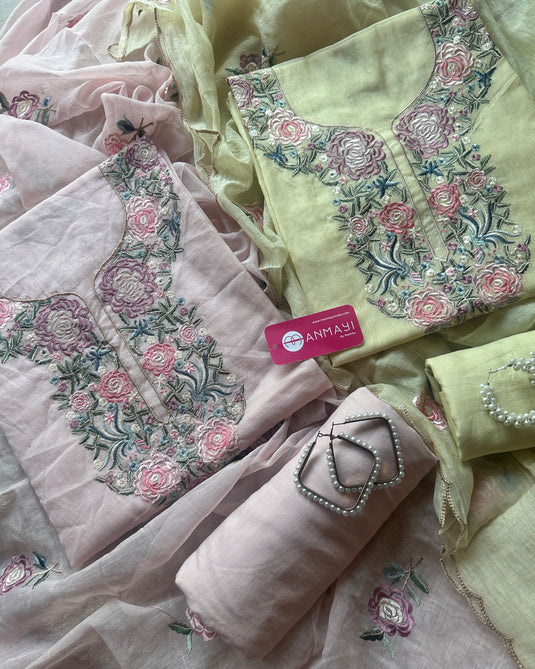 Parsi work Mul Chanderi suit set
