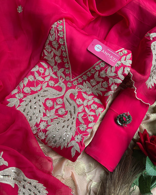 Satin Organza seaquins peacock suit sets