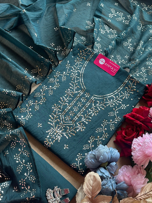 Mul Chanderi bridal shades Mukaish work suit set