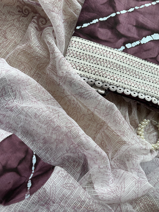 Authentic batik pure cotton suit with Kota patch work dupatta