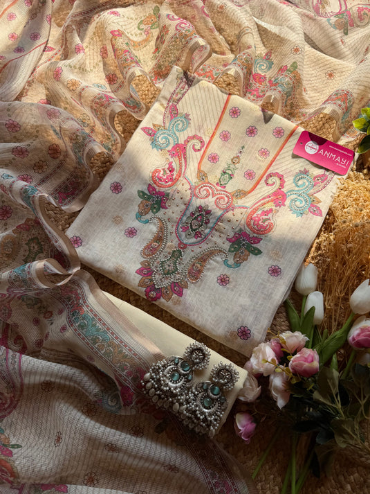 Ivory Arabic Kota Banarasi suit set