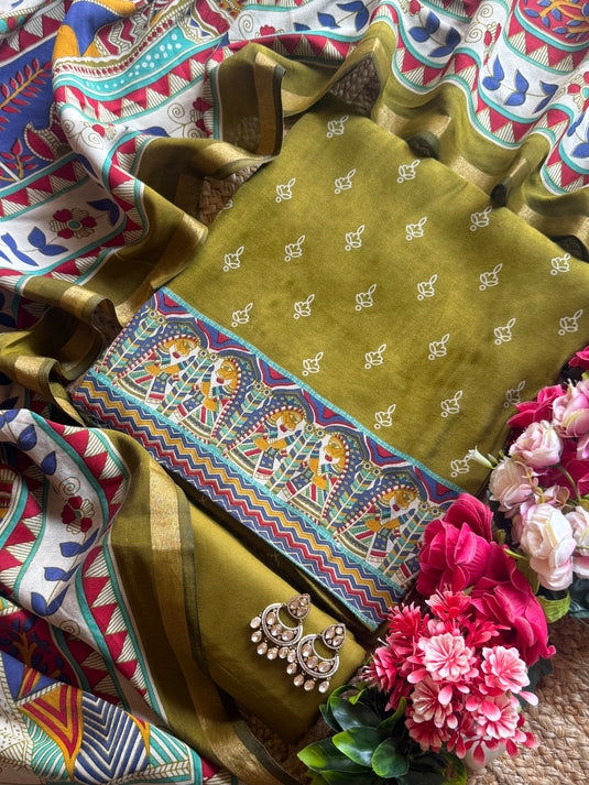Madhubani Maheshwari cotton suit set