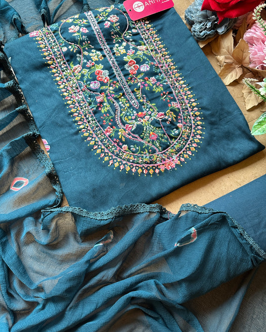 Highlighted neck persian print jaam cotton suit set