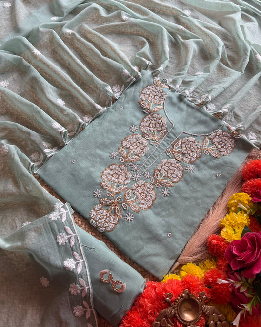 Grape pearl pastel mul Chanderi suit set