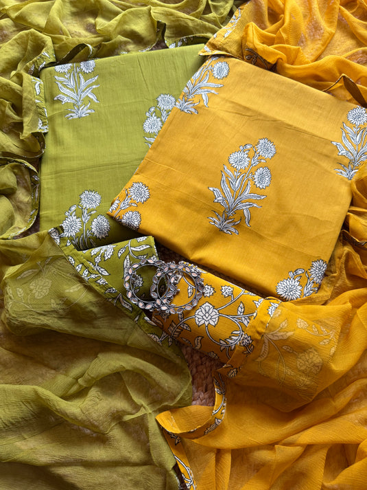 Printed guldasta fine Cambric cotton suit set with chiffon dupatta