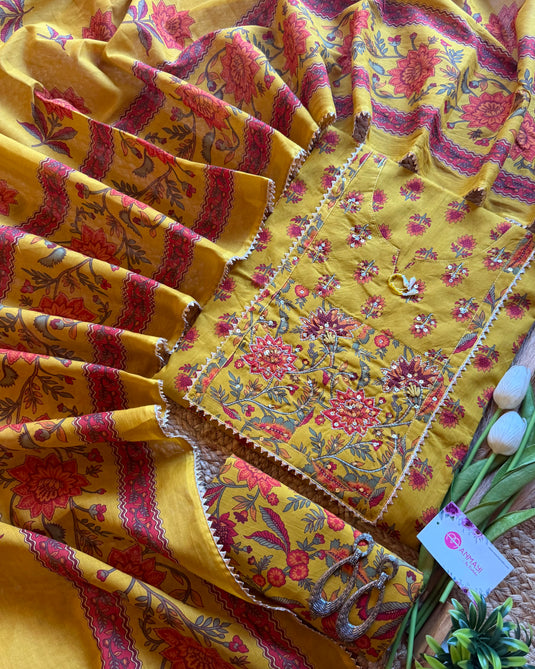 Bright bold embroidered yog cotton suit set