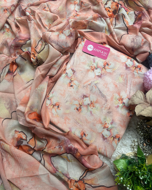 Scatter floral 5 meters floral alpine wool suit with Muslin Dupatta