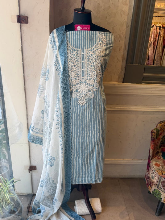 Stripy thread fine Cambric cotton suit set