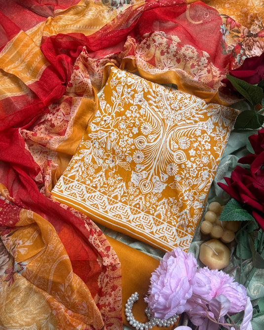 Pakistani print jaam cotton suits with pure chiffon dupatta