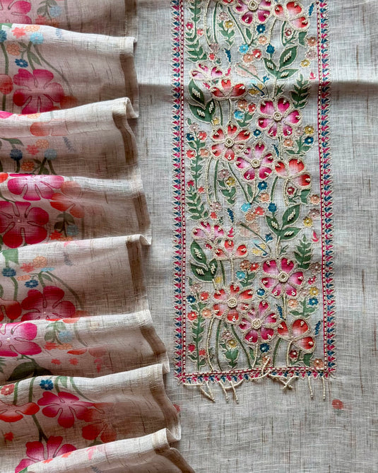 Gulrang fawn floral linen suit set