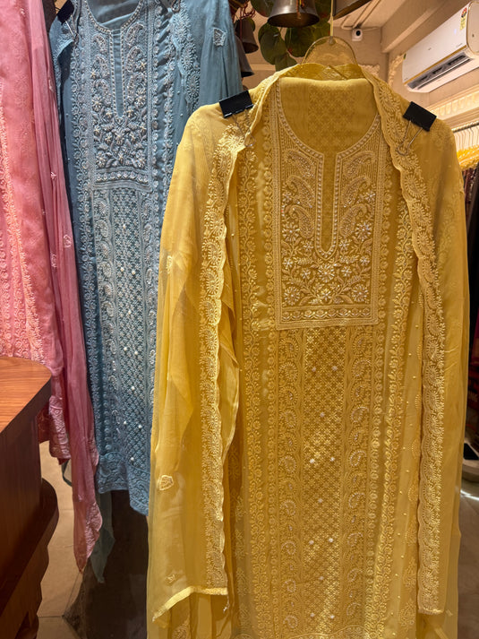 Saawan pure Georgette Lucknawi work suit set