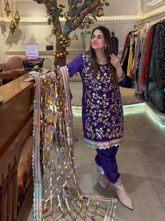 Traditional gotta work suit set with gotta filling dupatta
