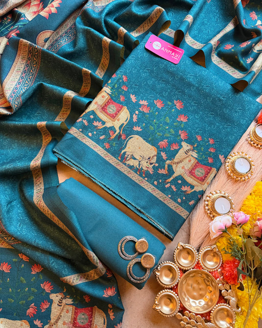 Pichwai printed spun pashmina suit set