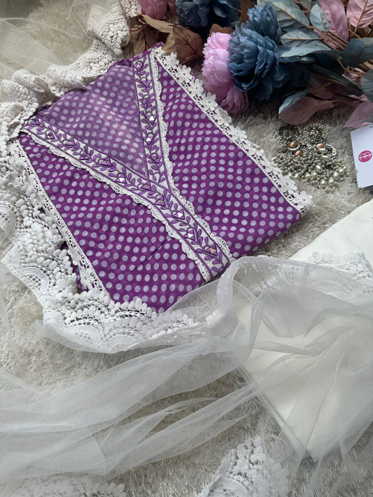 Pure georgette polka dots Pakistani suits with net dupatta