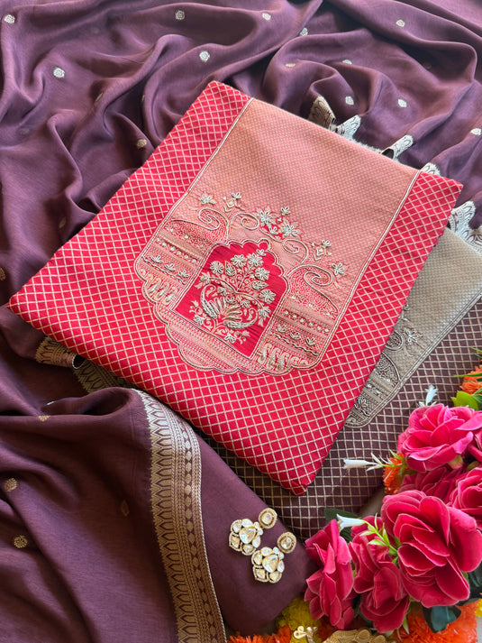 Kanjivaram temple cross weave suit set
