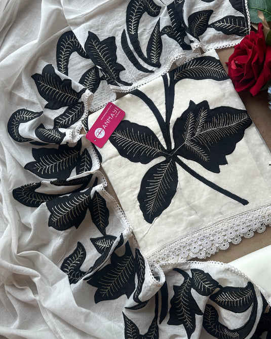 Patched leafy cotton suit set