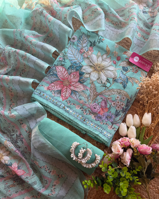 Pastel linen highlighted flower suit set
