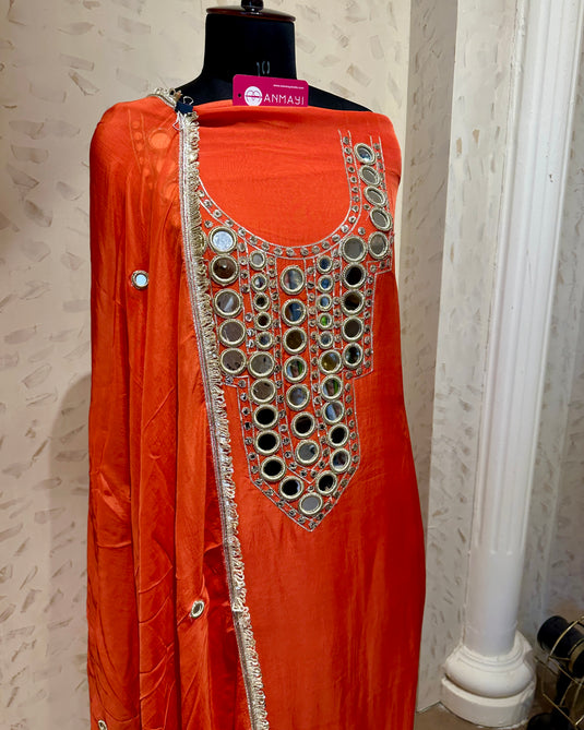 Pure organza Kutch mirror work suit set