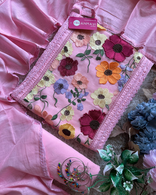 3D floral panel cotton crochet suit set