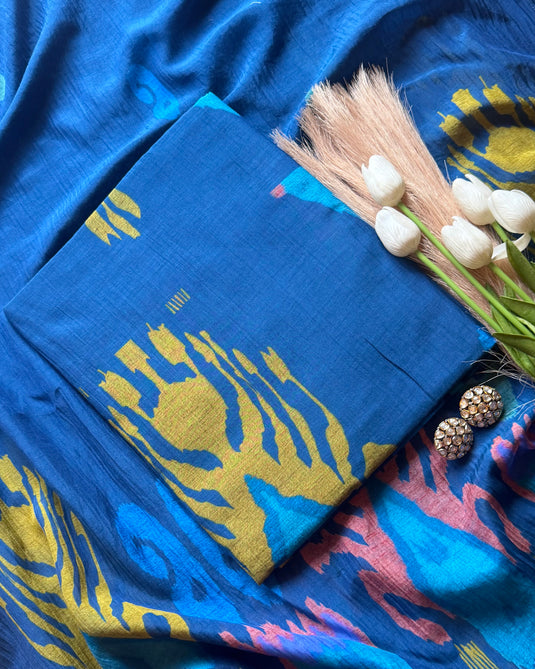 Tribal print Ikkat Patola pure Mul suit set
