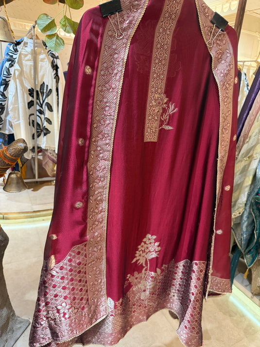 Festive zari taffeta silk suit set