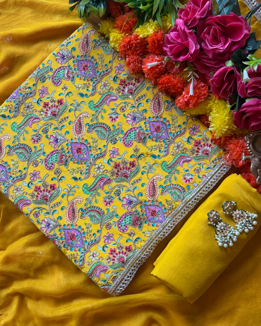 Rang Mahal Semi Crepe highlighted suit set