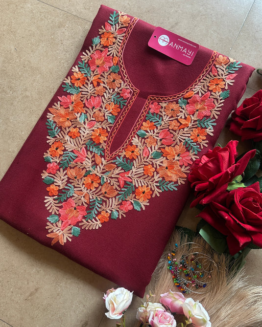 Unstitched coloured aari work coord set