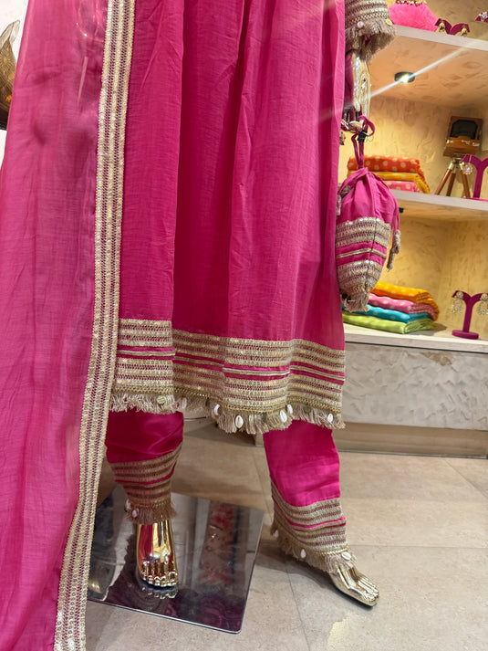 Anarkali Mul cotton fringe lace suit set