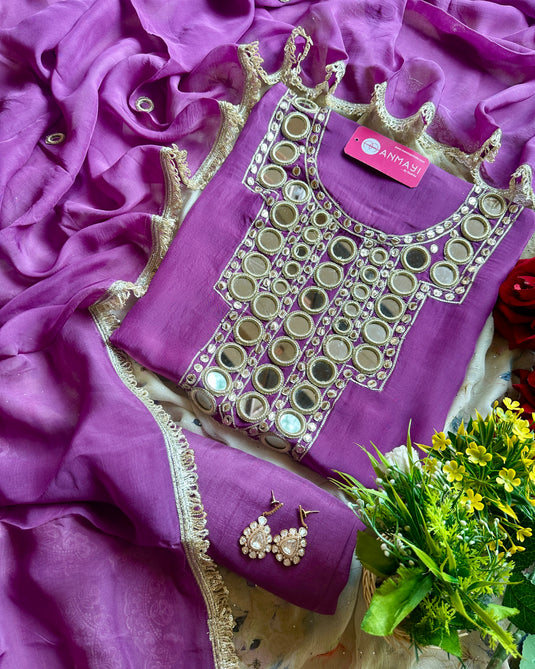 Pure organza Kutch mirror work suit set