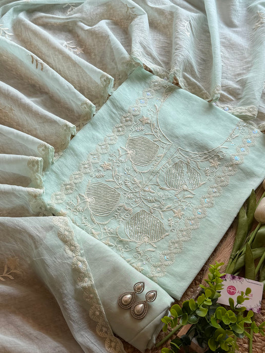 Panel cut dana pastel Mul Chanderi suit set