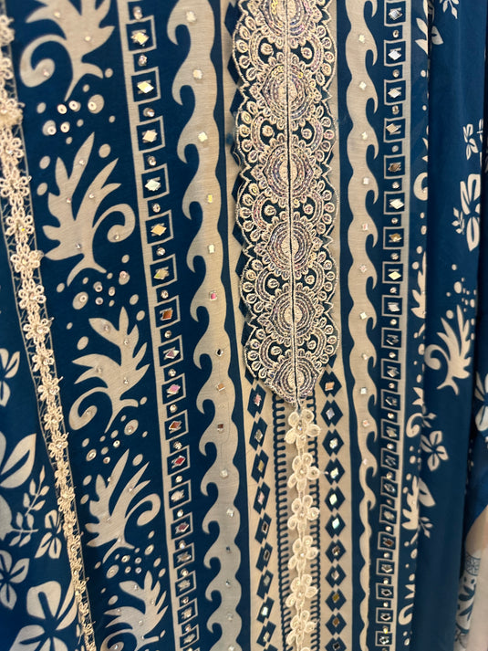 Panel print pure muslin mirror work suit