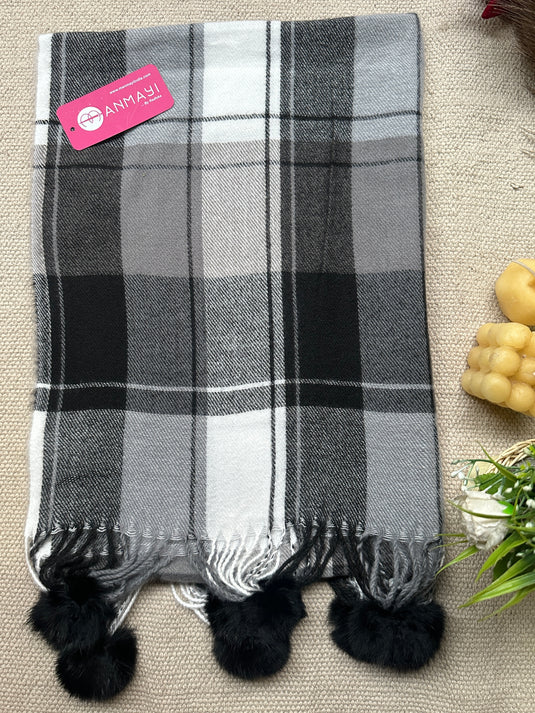 Soft check pom pom stoles