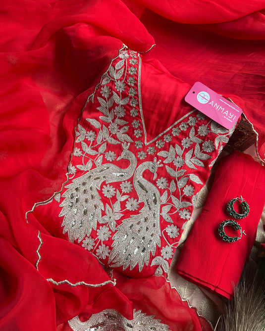 Satin Organza seaquins peacock suit sets