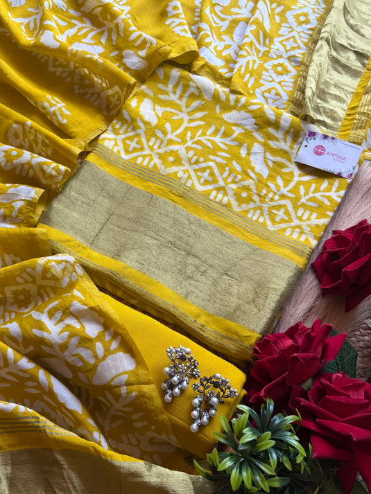 Batik Muslin Zari weave suit set