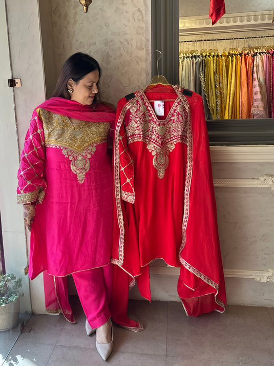 Upada silk Arabic dori neck ready to wear suit set