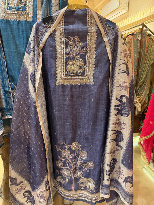 Highlighted Khadi Chanderi figure print suit set