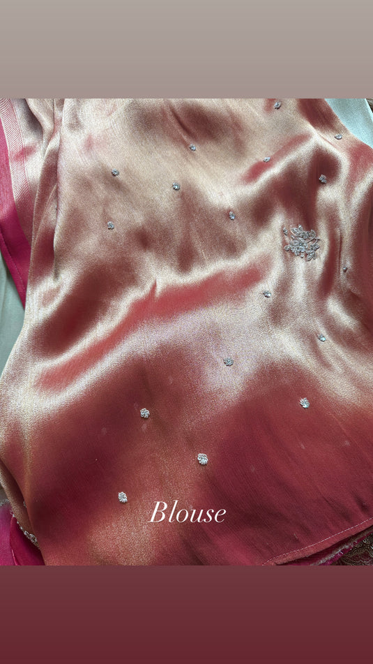Shimmer silk double shade hand embroidered saree
