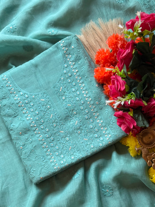 Jaali effect Chikan work pure Mul suit set