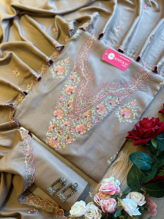 Kali embroidered pure pashmina suit set