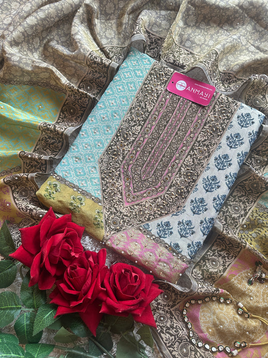 Sabyasachi inspired shimmer crepe suit set with highlights