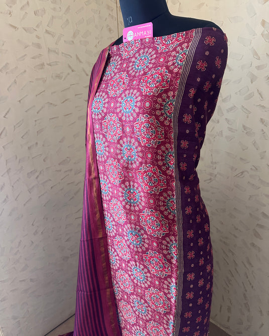 Ajrakh print panel pure Maheshwari suit set