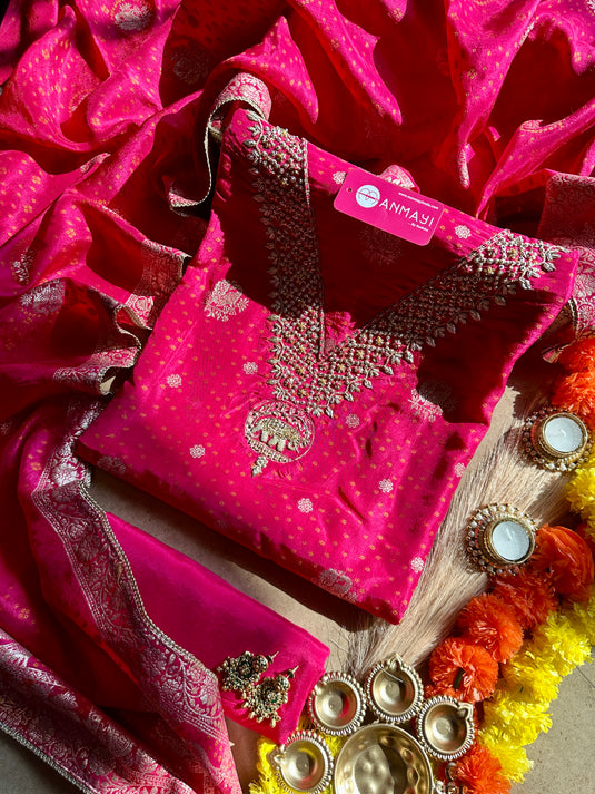 Bandhani Dolla silk elephant motif suit set